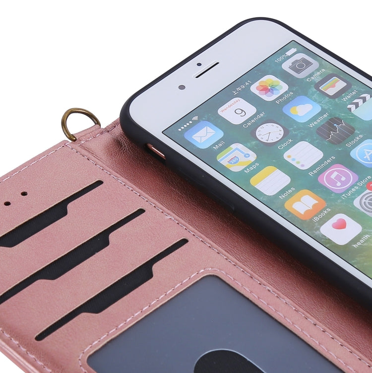 For iPhone SE 2022 / SE 2020 / 8 / 7 Lambskin Texture Horizontal Flip PU Leather Case with Holder & Card Slots & Frame & Lanyard