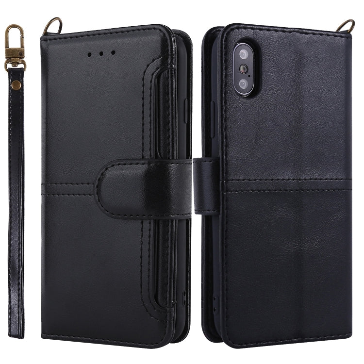 For iPhone X / XS Lambskin Texture Horizontal Flip PU Leather Case with Holder & Card Slots & Frame & Lanyard