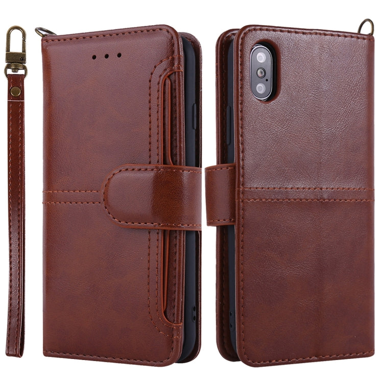 For iPhone X / XS Lambskin Texture Horizontal Flip PU Leather Case with Holder & Card Slots & Frame & Lanyard