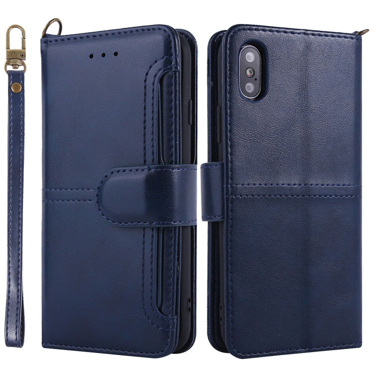 For iPhone XS Max Lambskin Texture Horizontal Flip PU Leather Case with Holder & Card Slots & Frame & Lanyard
