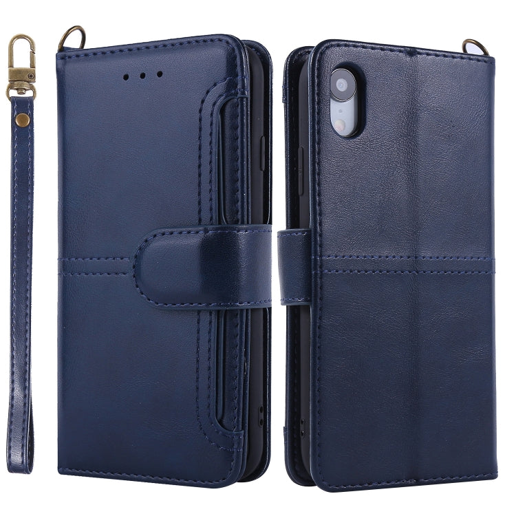 For iPhone XR Lambskin Texture Horizontal Flip PU Leather Case with Holder & Card Slots & Frame & Lanyard