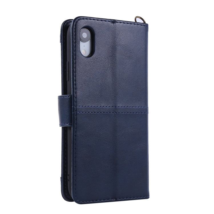 For iPhone XR Lambskin Texture Horizontal Flip PU Leather Case with Holder & Card Slots & Frame & Lanyard