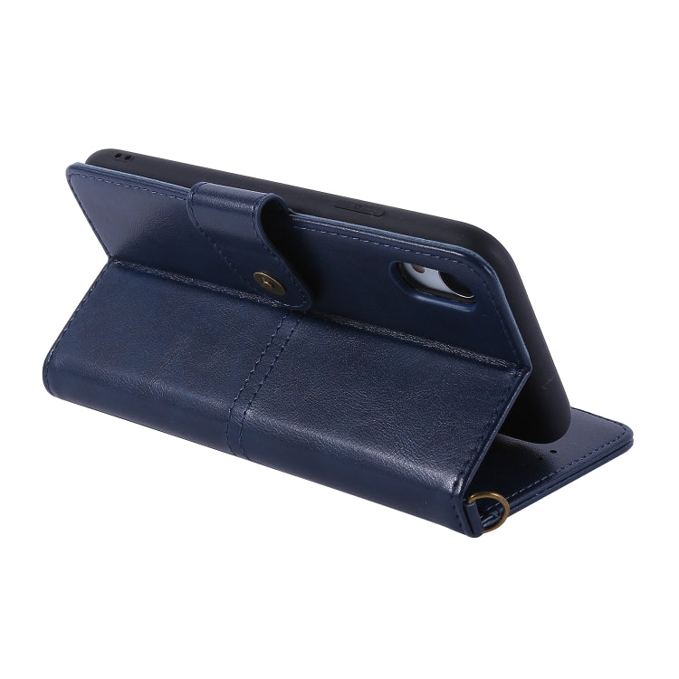 For iPhone XR Lambskin Texture Horizontal Flip PU Leather Case with Holder & Card Slots & Frame & Lanyard