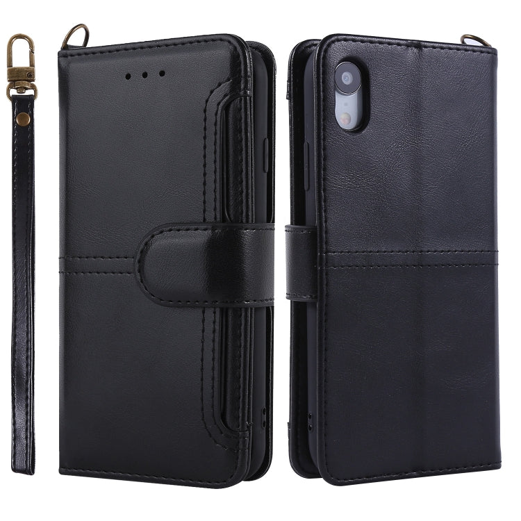 For iPhone XR Lambskin Texture Horizontal Flip PU Leather Case with Holder & Card Slots & Frame & Lanyard