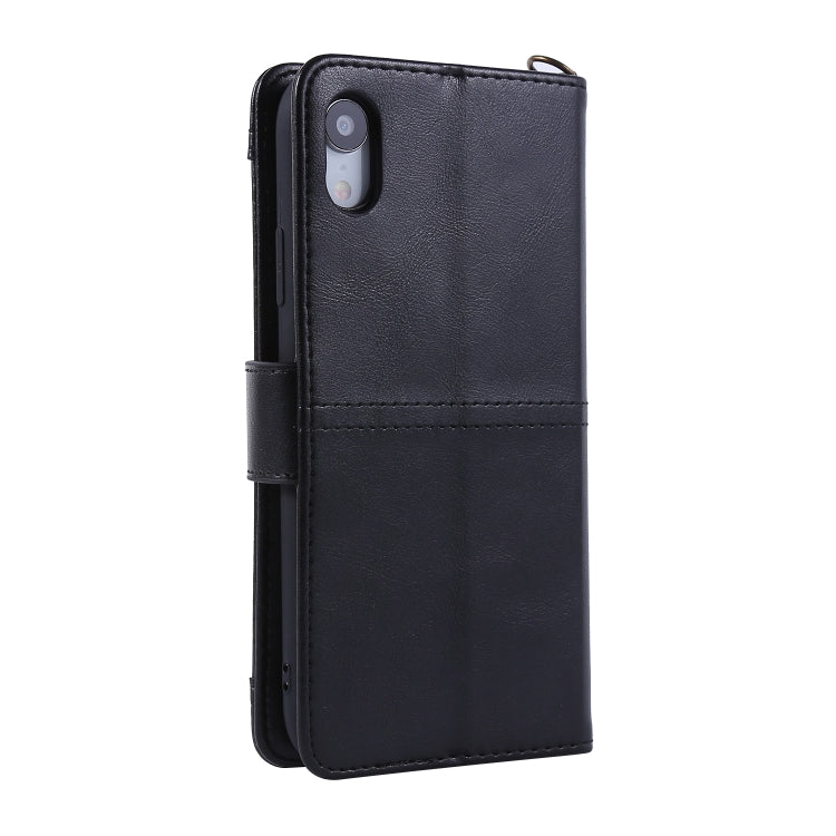 For iPhone XR Lambskin Texture Horizontal Flip PU Leather Case with Holder & Card Slots & Frame & Lanyard