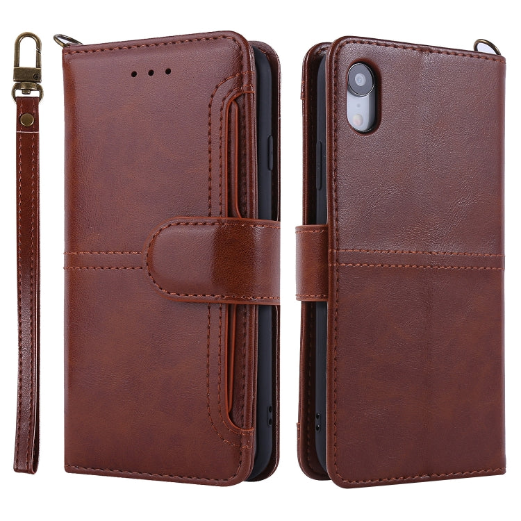 For iPhone XR Lambskin Texture Horizontal Flip PU Leather Case with Holder & Card Slots & Frame & Lanyard