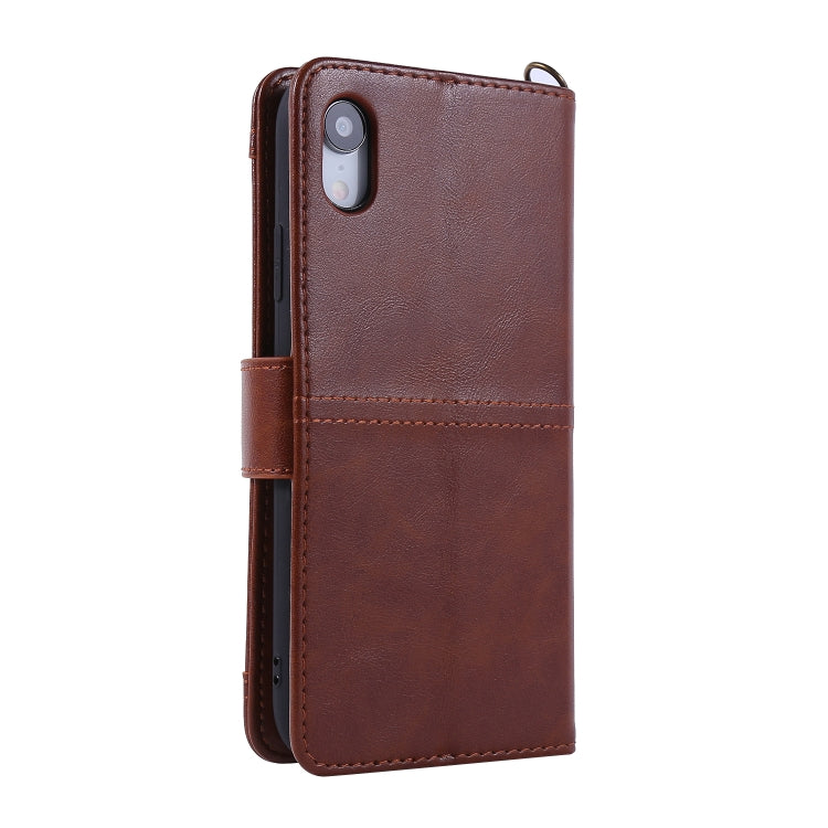 For iPhone XR Lambskin Texture Horizontal Flip PU Leather Case with Holder & Card Slots & Frame & Lanyard