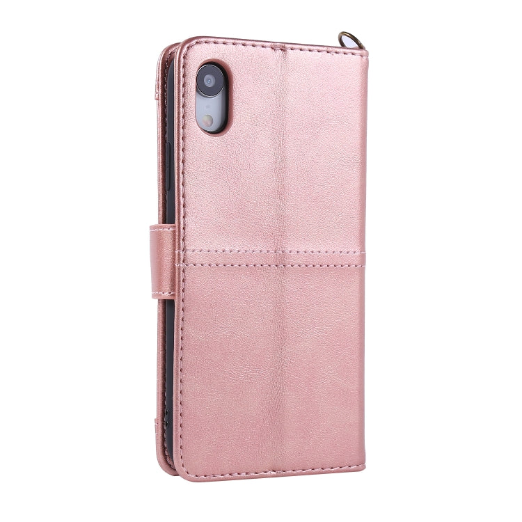 For iPhone XR Lambskin Texture Horizontal Flip PU Leather Case with Holder & Card Slots & Frame & Lanyard