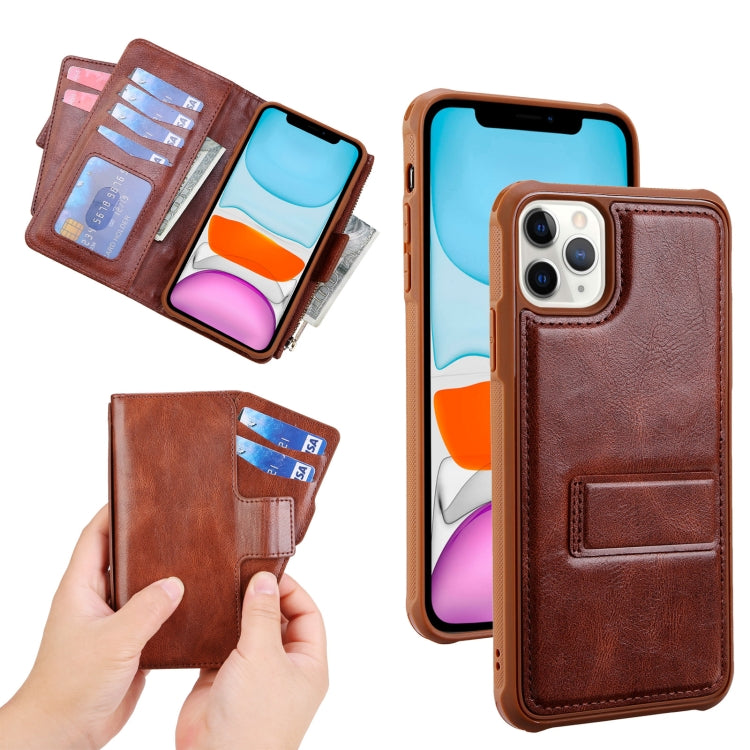 For iPhone 13 Pro Max JDK-A1 Series Zipper Wallet Flip Leather Phone Case (Brown)