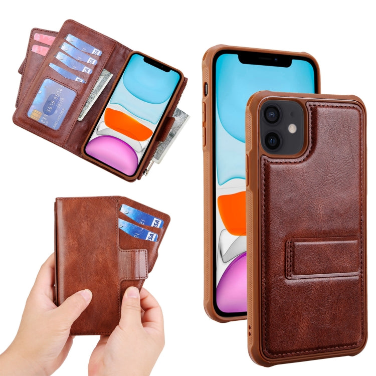 For iPhone 12 mini JDK-A1 Series Zipper Wallet Flip Leather Phone Case (Brown)