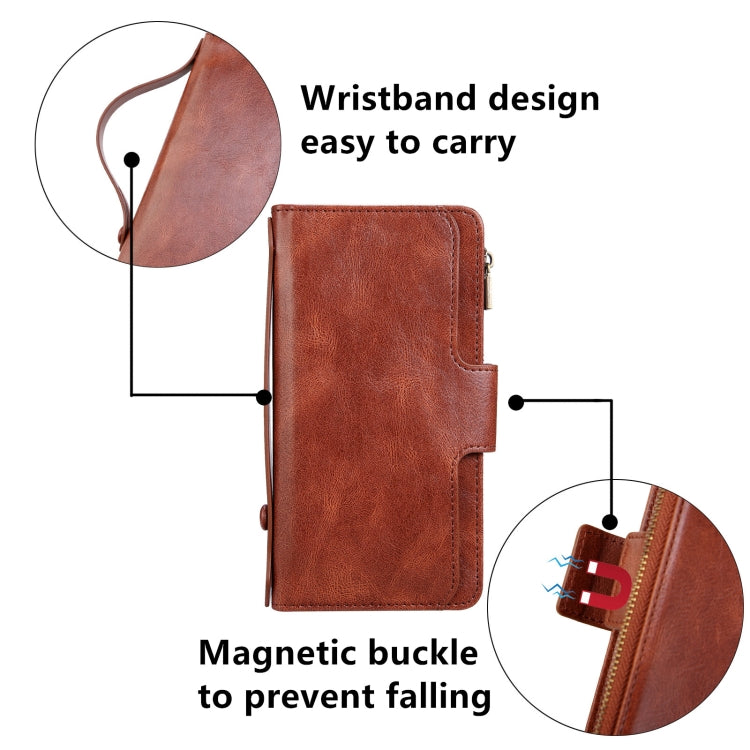 For iPhone 12 mini JDK-A1 Series Zipper Wallet Flip Leather Phone Case (Brown)