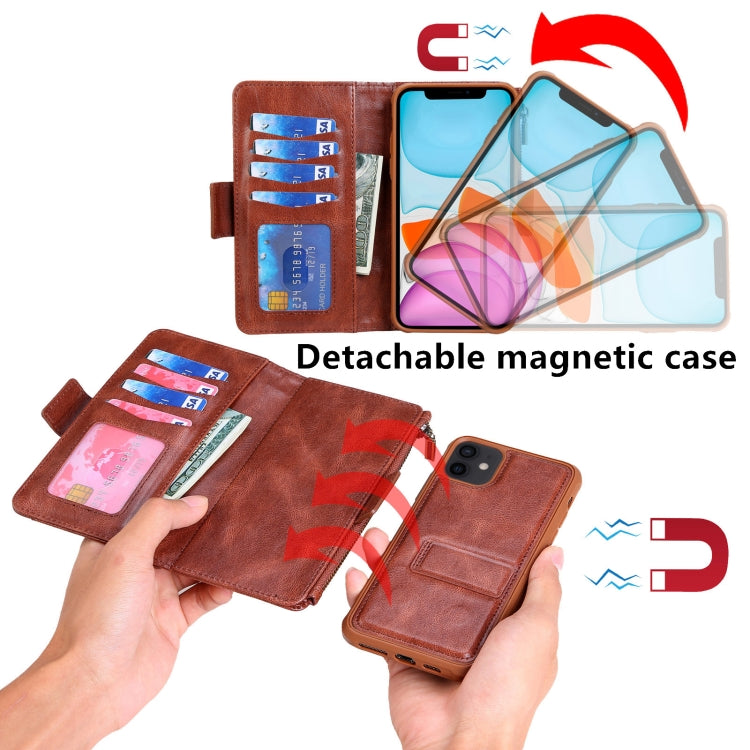 For iPhone 12 mini JDK-A1 Series Zipper Wallet Flip Leather Phone Case (Brown)
