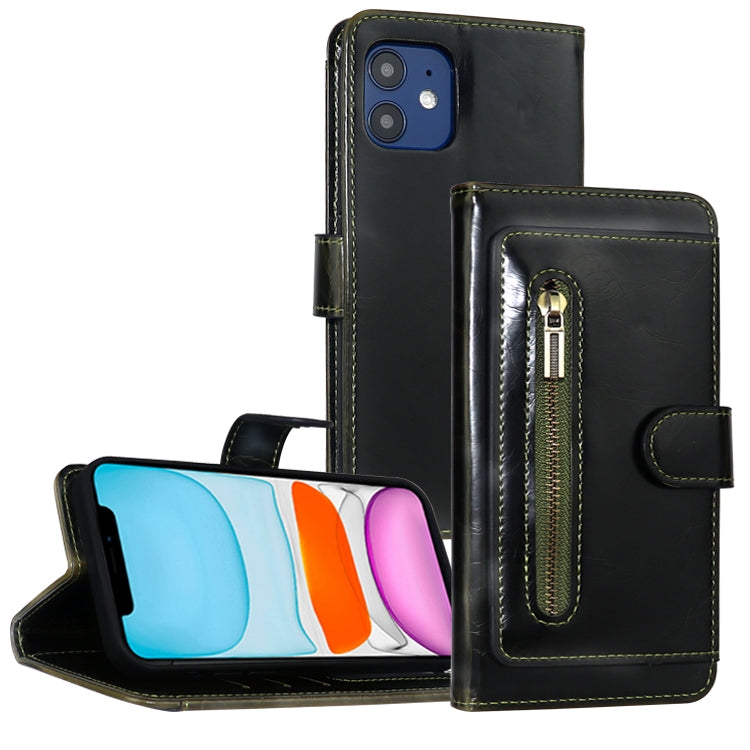 For iPhone 13 JDK-A2 Series Crazy Horse Texture Zipper Flip Leather Phone Case