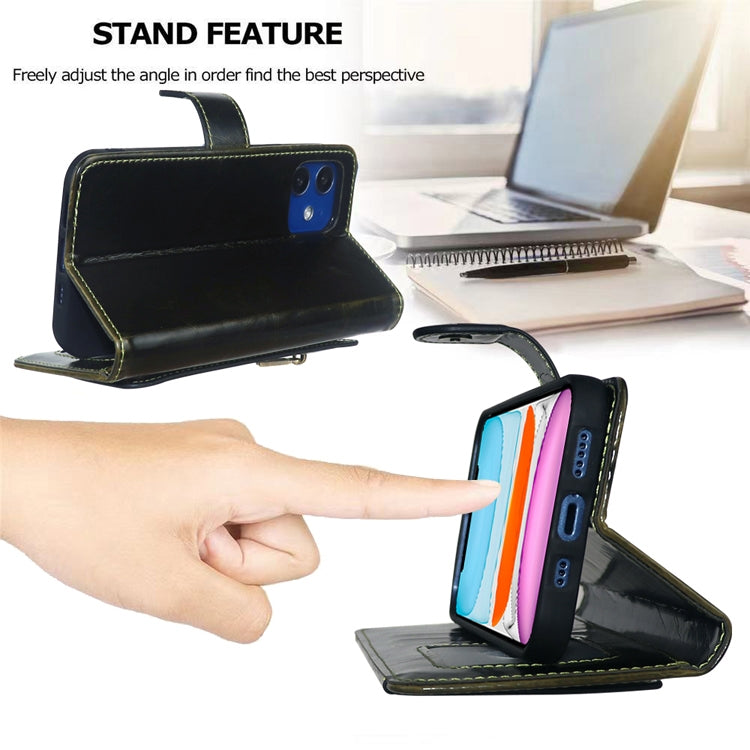 For iPhone 13 JDK-A2 Series Crazy Horse Texture Zipper Flip Leather Phone Case
