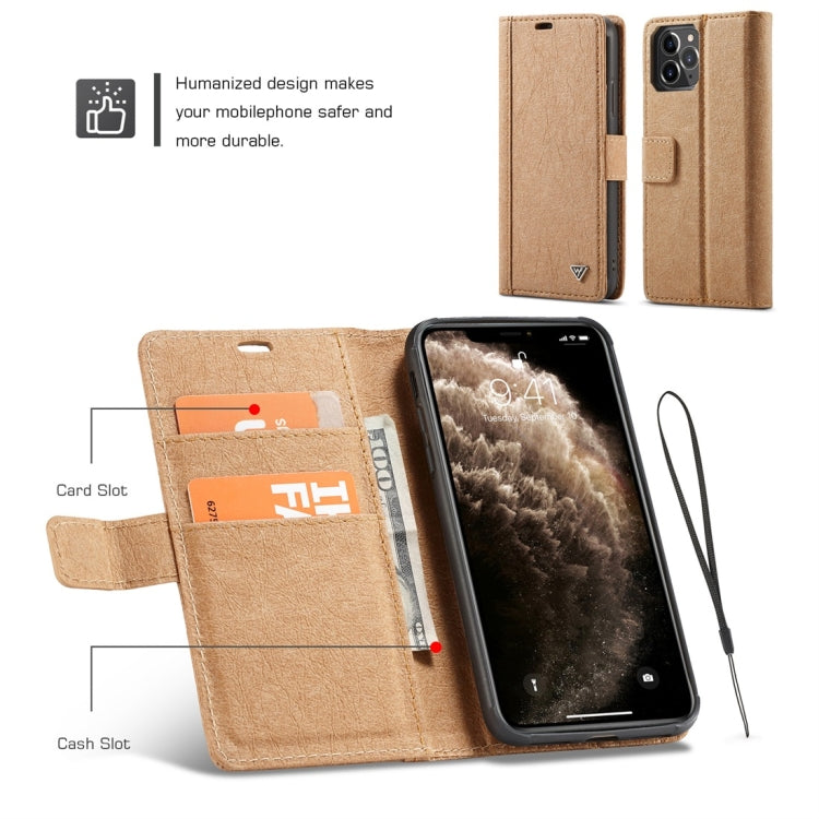 For iPhone 11 Pro Max WHATIF Kraft Paper TPU + PC Horizontal Flip Protective Case with Holder & Card Slots & Wallet