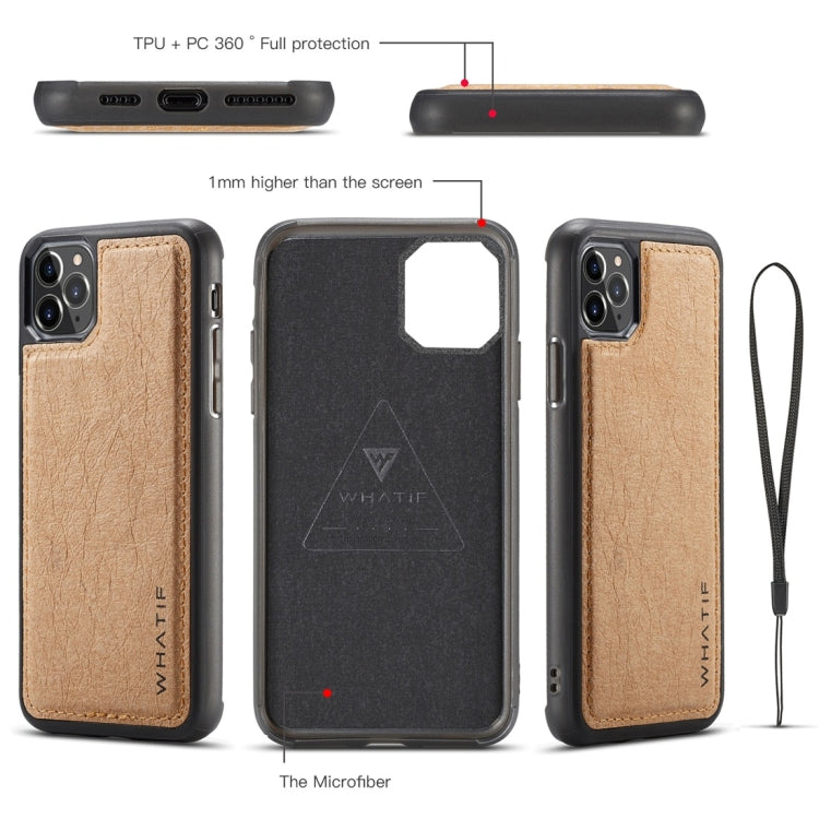 For iPhone 11 Pro Max WHATIF Kraft Paper TPU + PC Horizontal Flip Protective Case with Holder & Card Slots & Wallet