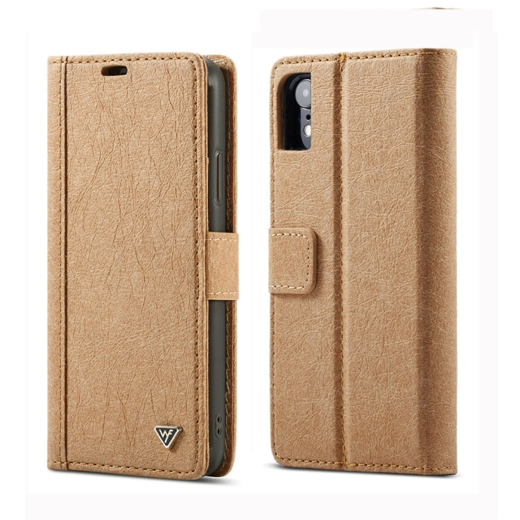 For iPhone XR WHATIF Kraft Paper TPU + PC Horizontal Flip Protective Case with Holder & Card Slots & Wallet