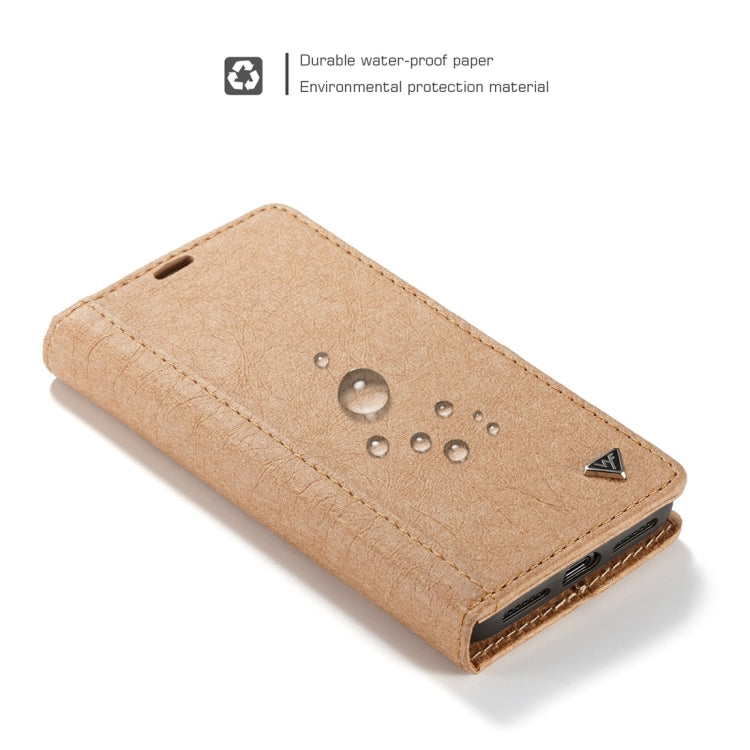 For iPhone XR WHATIF Kraft Paper TPU + PC Horizontal Flip Protective Case with Holder & Card Slots & Wallet