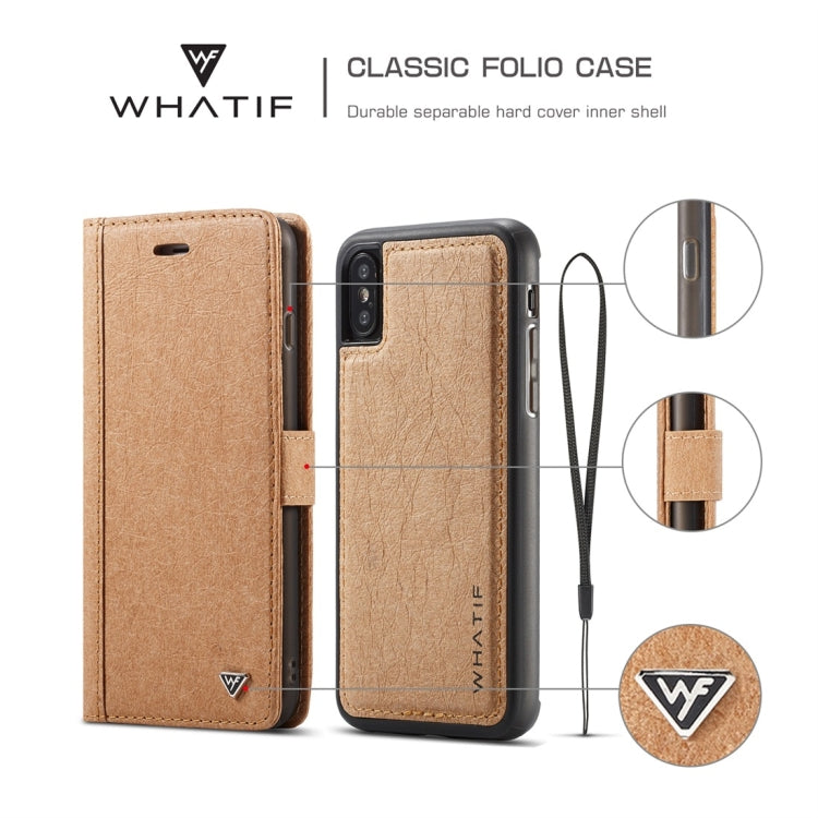 For iPhone XS Max WHATIF Kraft Paper TPU + PC Horizontal Flip Protective Case with Holder & Card Slots & Wallet