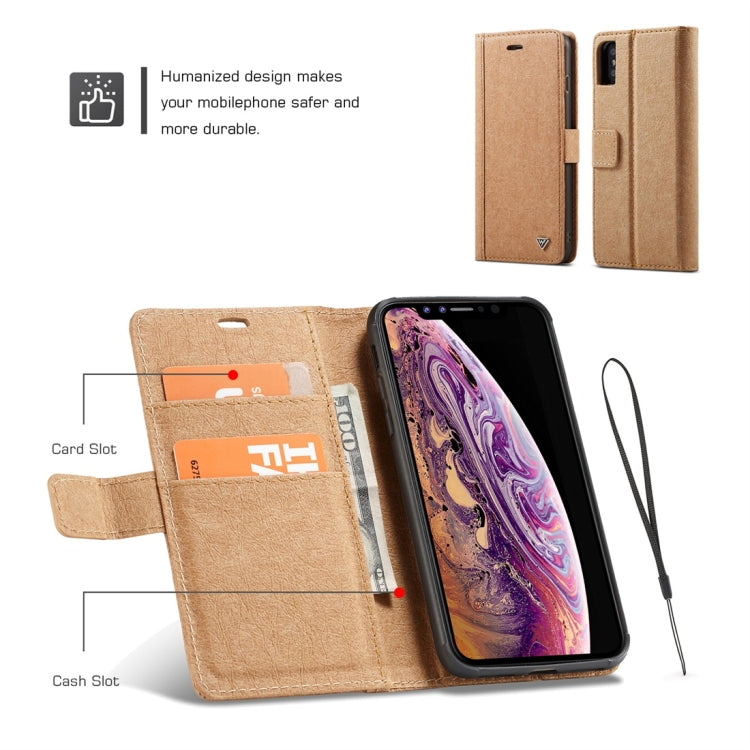 For iPhone XS Max WHATIF Kraft Paper TPU + PC Horizontal Flip Protective Case with Holder & Card Slots & Wallet