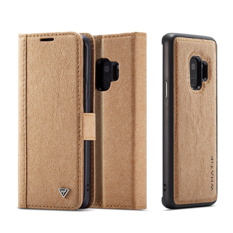 For Galaxy S9 WHATIF Kraft Paper TPU + PC Horizontal Flip Protective Case with Holder & Card Slots & Wallet