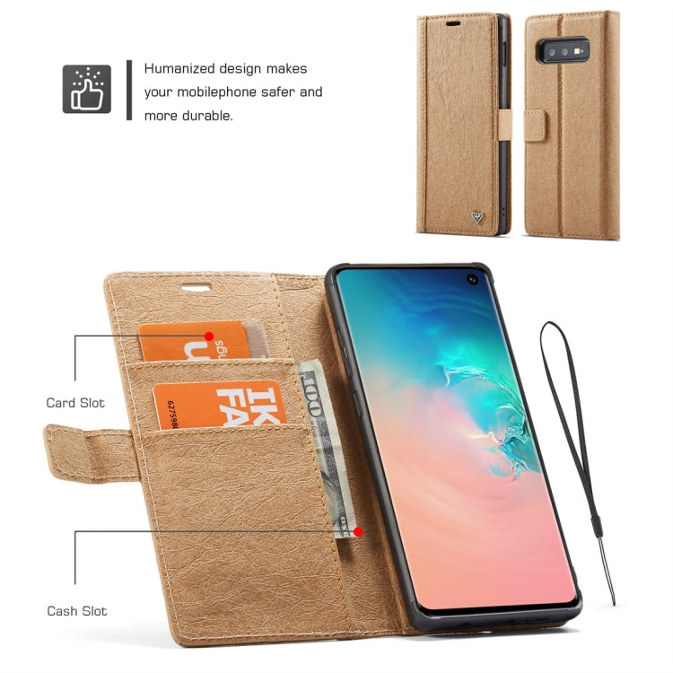 For Galaxy S10e WHATIF Kraft Paper TPU + PC Horizontal Flip Protective Case with Holder & Card Slots & Wallet