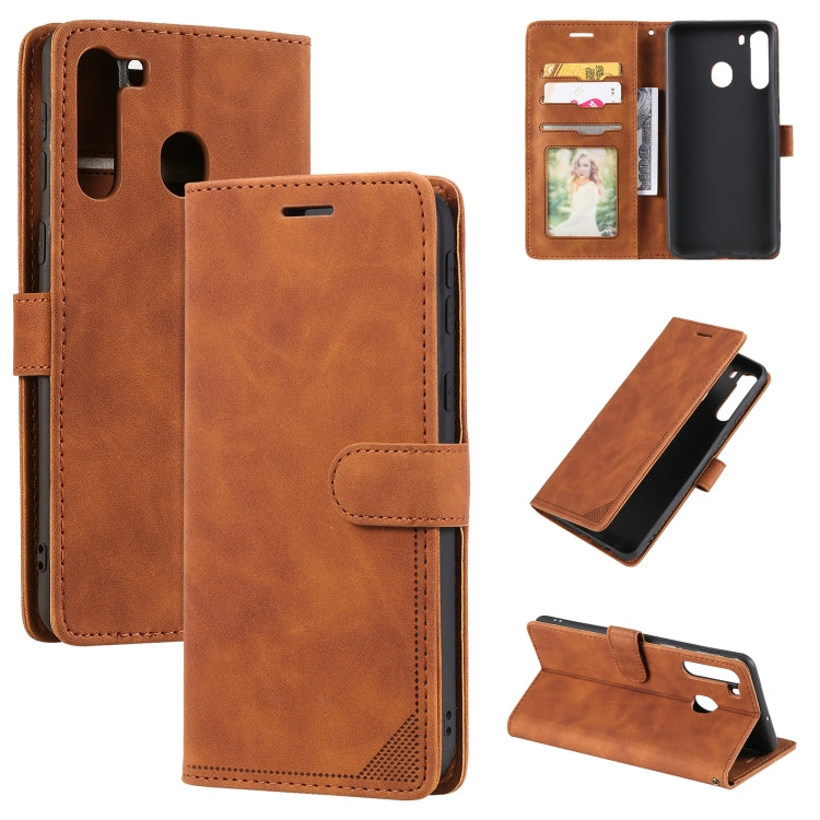 For Samsung Galaxy A21 Skin Feel Anti-theft Brush Horizontal Flip Leather Phone Case
