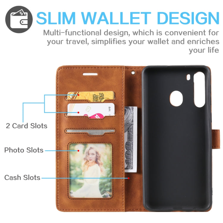 For Samsung Galaxy A21 Skin Feel Anti-theft Brush Horizontal Flip Leather Phone Case