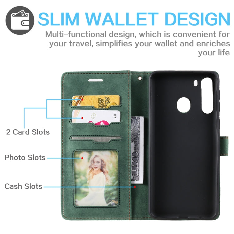 For Samsung Galaxy A21 Skin Feel Anti-theft Brush Horizontal Flip Leather Phone Case