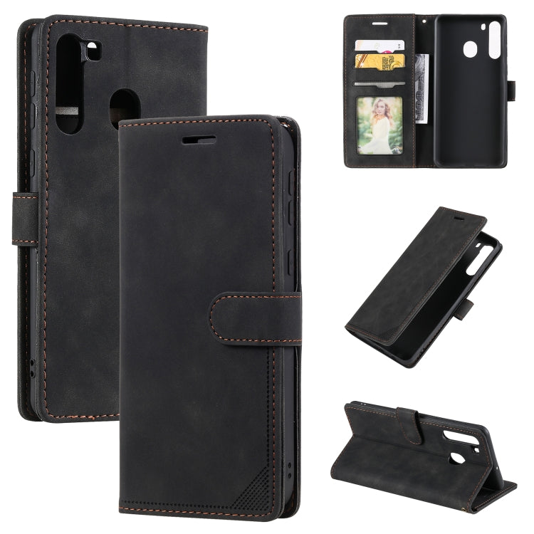 For Samsung Galaxy A21 Skin Feel Anti-theft Brush Horizontal Flip Leather Phone Case