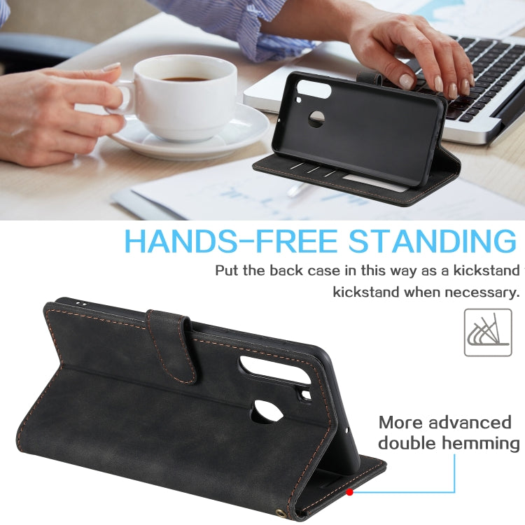 For Samsung Galaxy A21 Skin Feel Anti-theft Brush Horizontal Flip Leather Phone Case