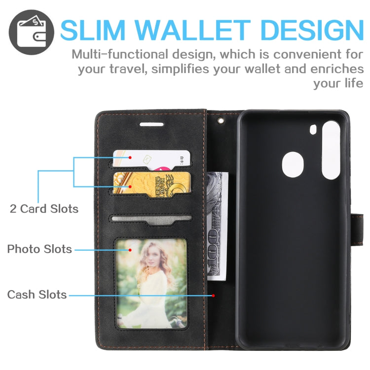 For Samsung Galaxy A21 Skin Feel Anti-theft Brush Horizontal Flip Leather Phone Case