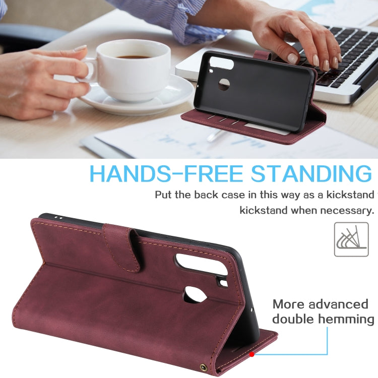 For Samsung Galaxy A21 Skin Feel Anti-theft Brush Horizontal Flip Leather Phone Case
