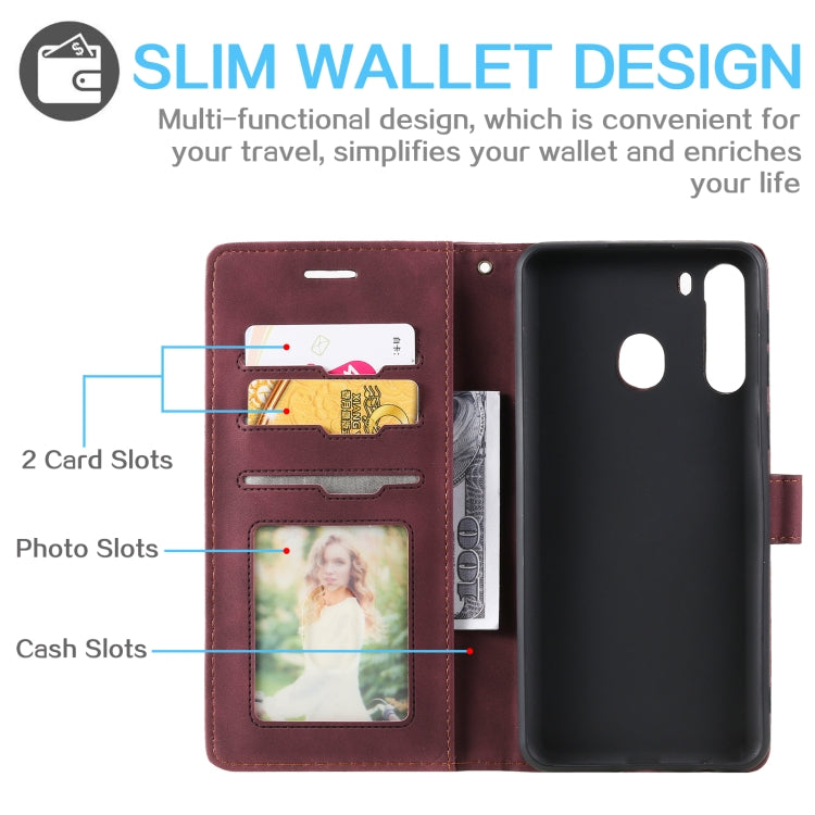 For Samsung Galaxy A21 Skin Feel Anti-theft Brush Horizontal Flip Leather Phone Case