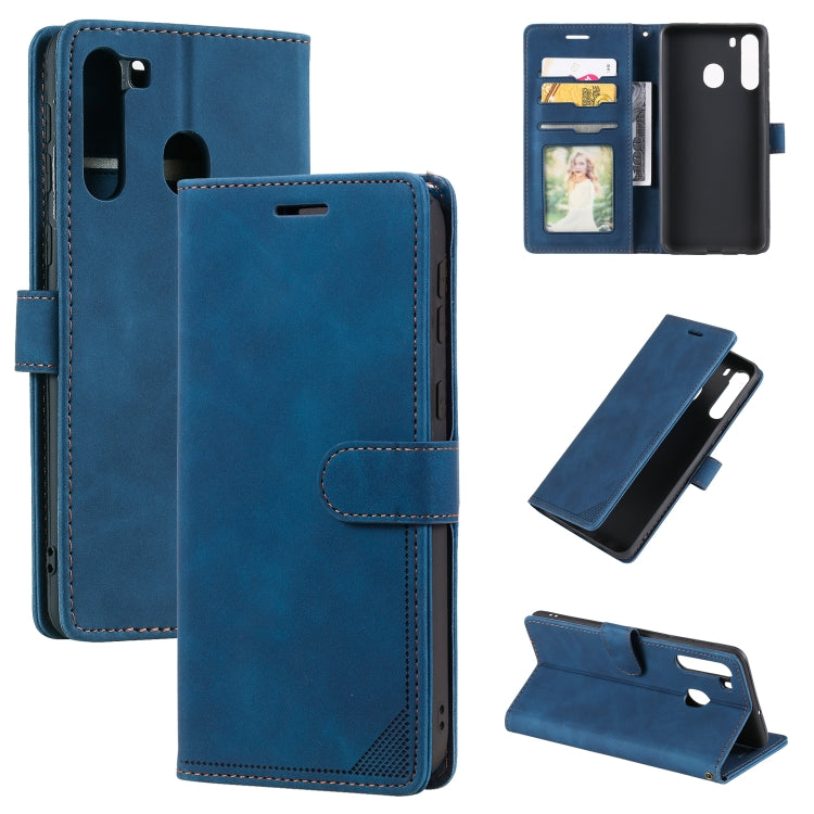 For Samsung Galaxy A21 Skin Feel Anti-theft Brush Horizontal Flip Leather Phone Case