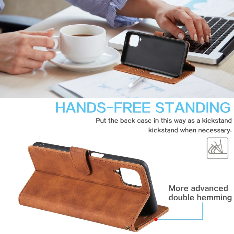 For Samsung Galaxy A12 Skin Feel Anti-theft Brush Horizontal Flip Leather Phone Case