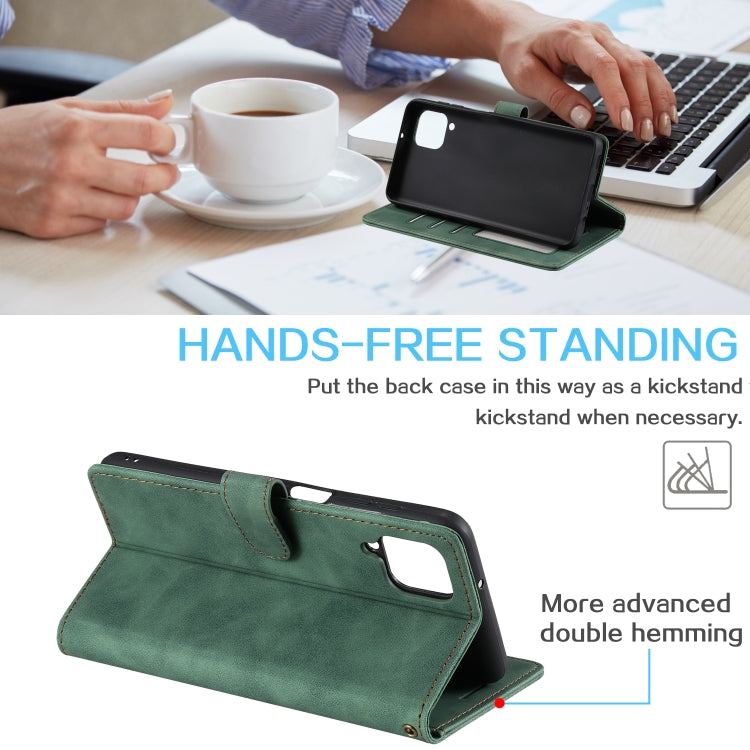 For Samsung Galaxy A12 Skin Feel Anti-theft Brush Horizontal Flip Leather Phone Case