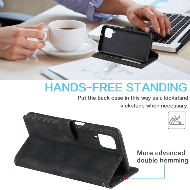 For Samsung Galaxy A12 Skin Feel Anti-theft Brush Horizontal Flip Leather Phone Case