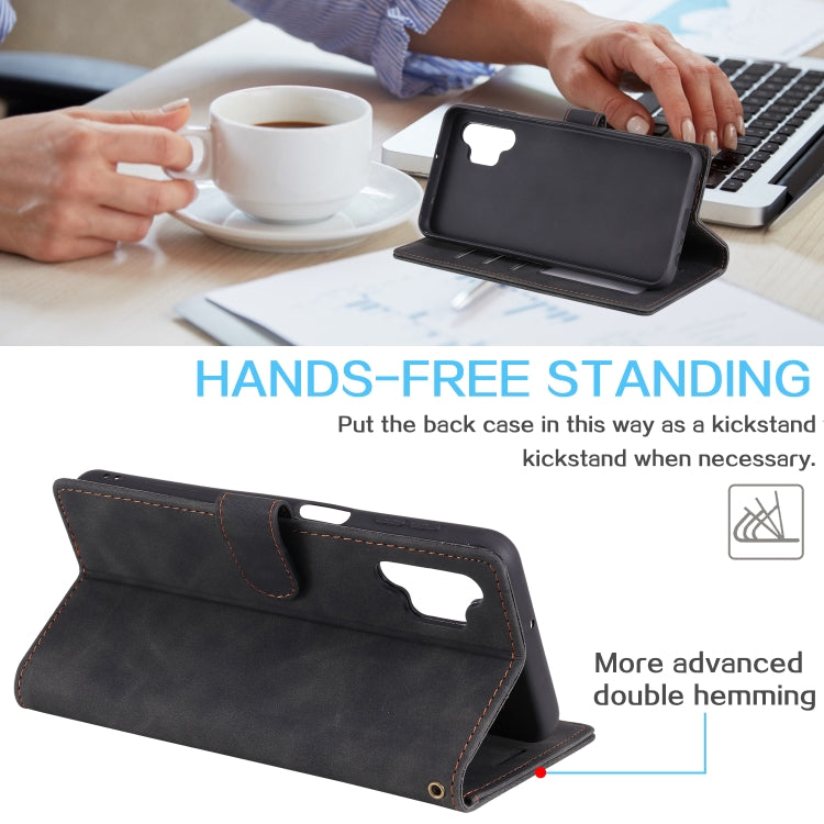 For Samsung Galaxy A32 5G Skin Feel Anti-theft Brush Horizontal Flip Leather Phone Case