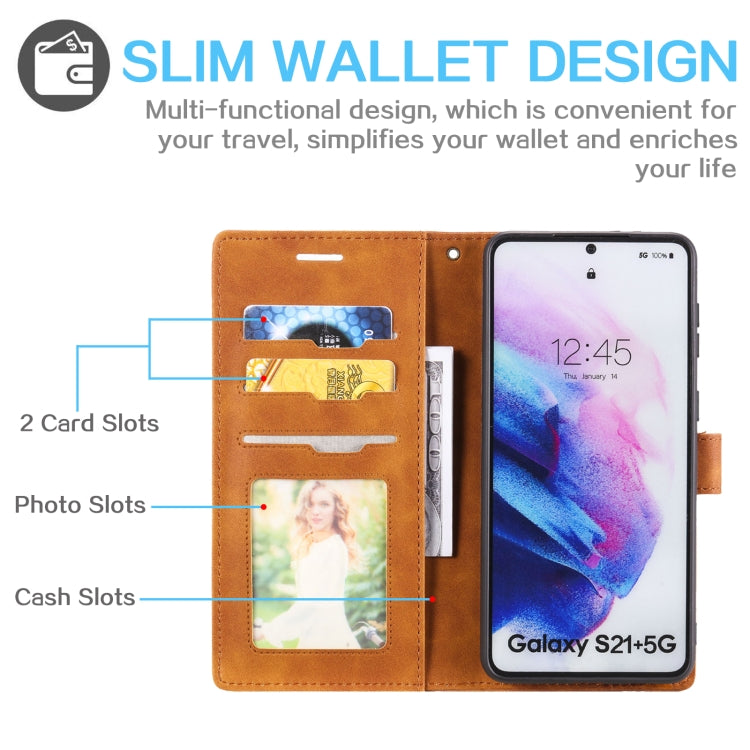 For Samsung Galaxy S21+ 5G Skin Feel Anti-theft Brush Horizontal Flip Leather Phone Case