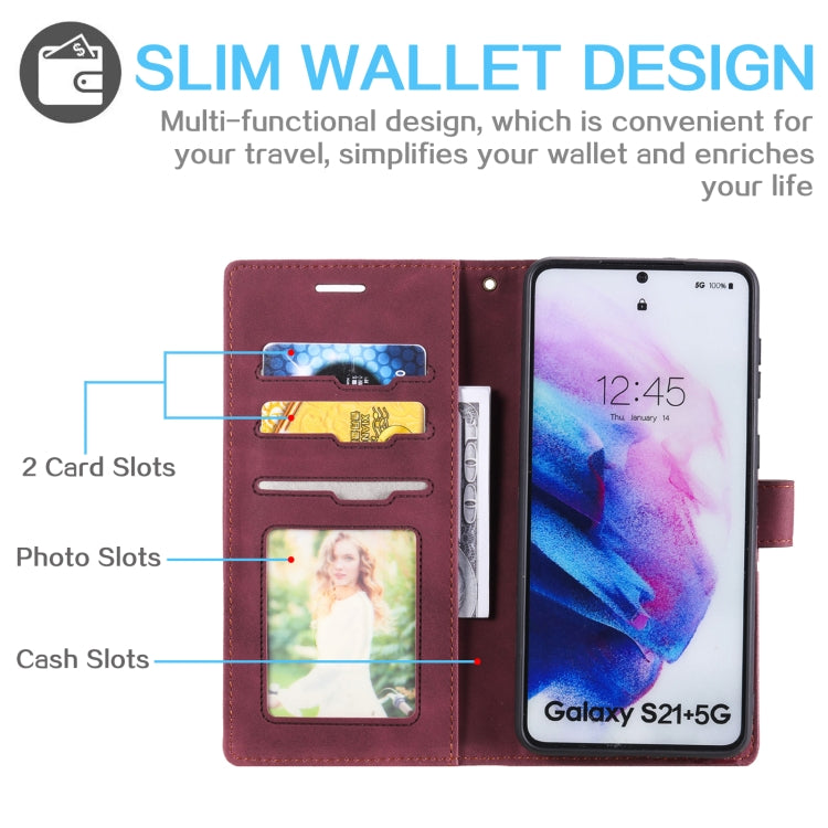 For Samsung Galaxy S21+ 5G Skin Feel Anti-theft Brush Horizontal Flip Leather Phone Case