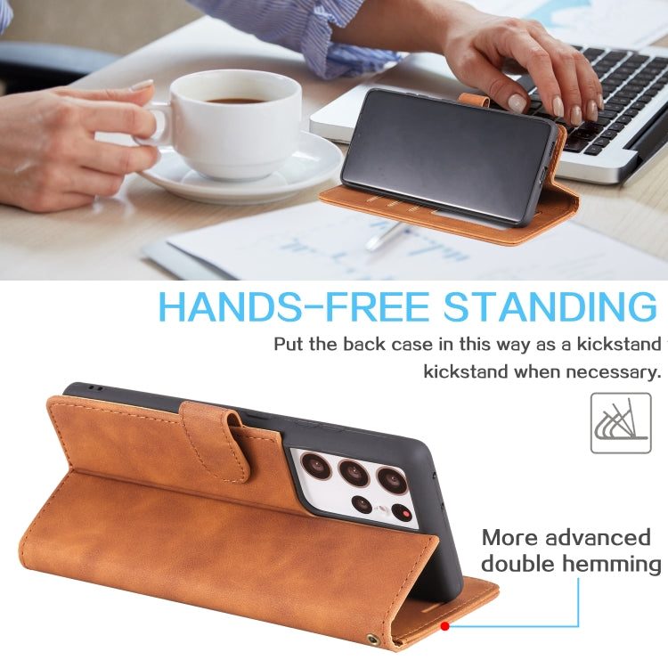 For Samsung Galaxy S21 Ultra 5G Skin Feel Anti-theft Brush Horizontal Flip Leather Phone Case
