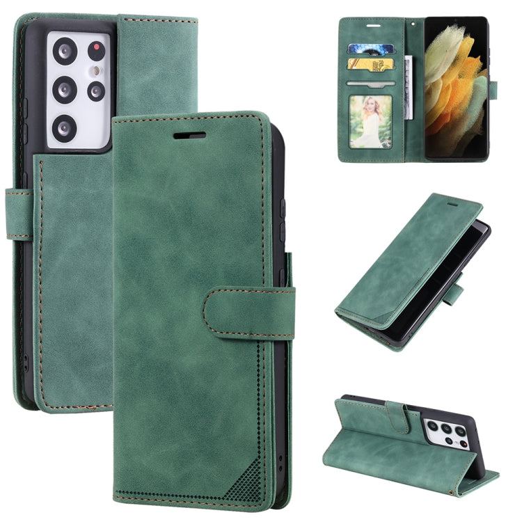 For Samsung Galaxy S21 Ultra 5G Skin Feel Anti-theft Brush Horizontal Flip Leather Phone Case
