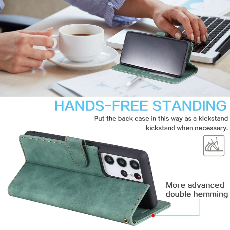 For Samsung Galaxy S21 Ultra 5G Skin Feel Anti-theft Brush Horizontal Flip Leather Phone Case