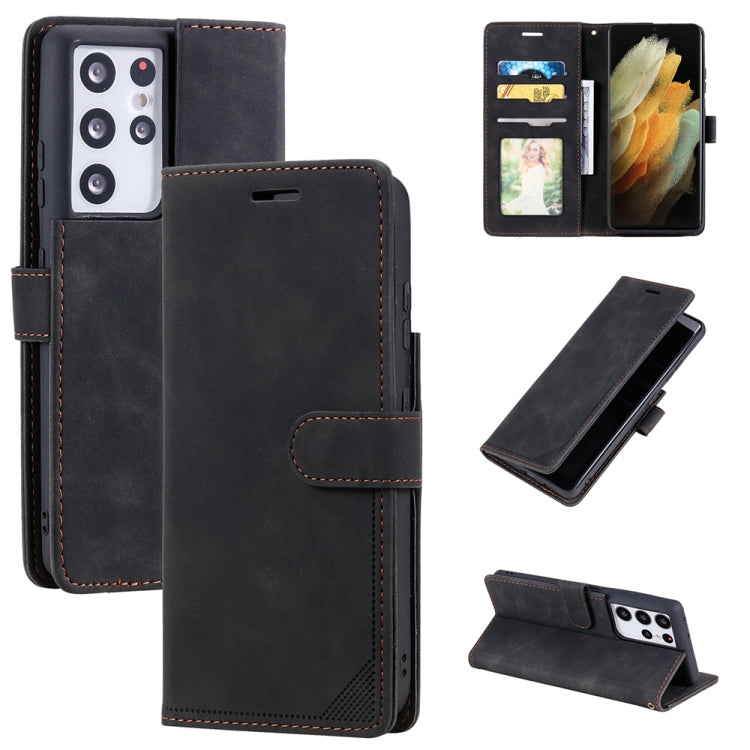 For Samsung Galaxy S21 Ultra 5G Skin Feel Anti-theft Brush Horizontal Flip Leather Phone Case