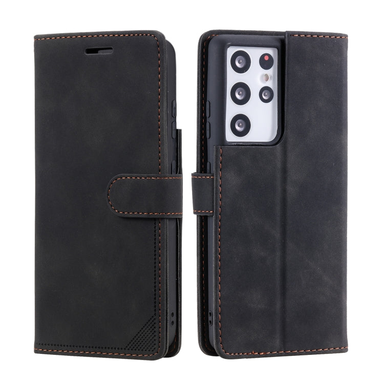 For Samsung Galaxy S21 Ultra 5G Skin Feel Anti-theft Brush Horizontal Flip Leather Phone Case