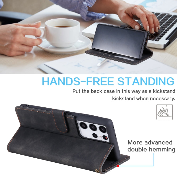 For Samsung Galaxy S21 Ultra 5G Skin Feel Anti-theft Brush Horizontal Flip Leather Phone Case