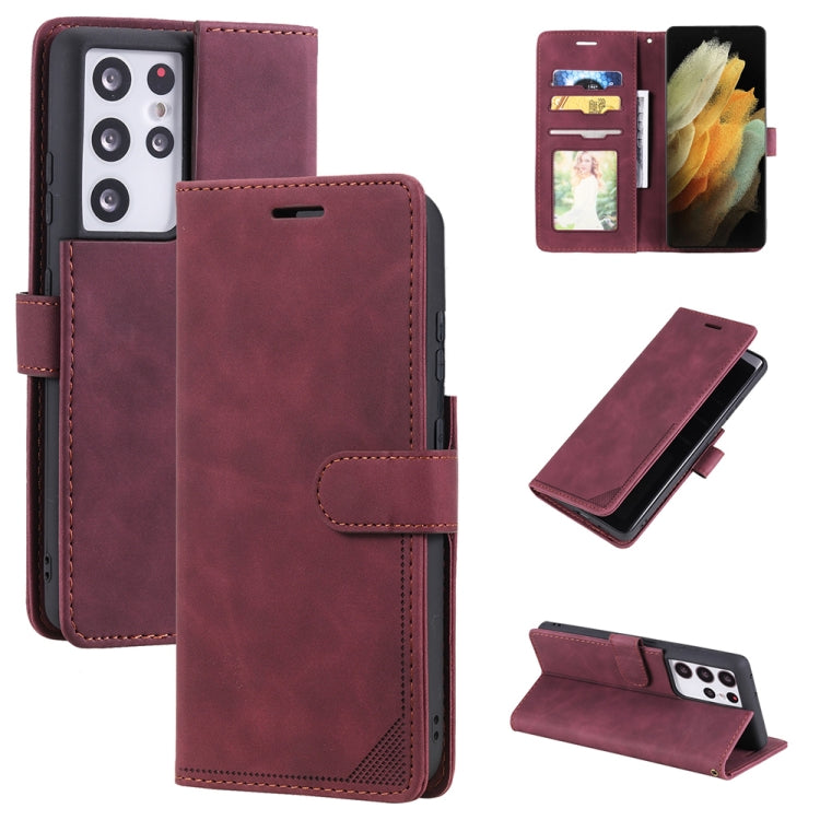For Samsung Galaxy S21 Ultra 5G Skin Feel Anti-theft Brush Horizontal Flip Leather Phone Case