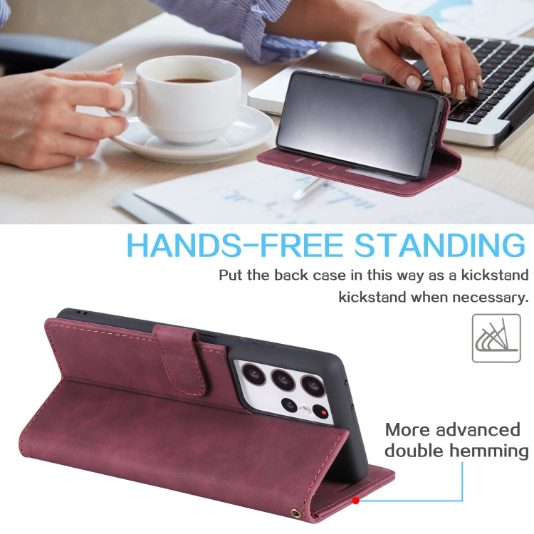 For Samsung Galaxy S21 Ultra 5G Skin Feel Anti-theft Brush Horizontal Flip Leather Phone Case