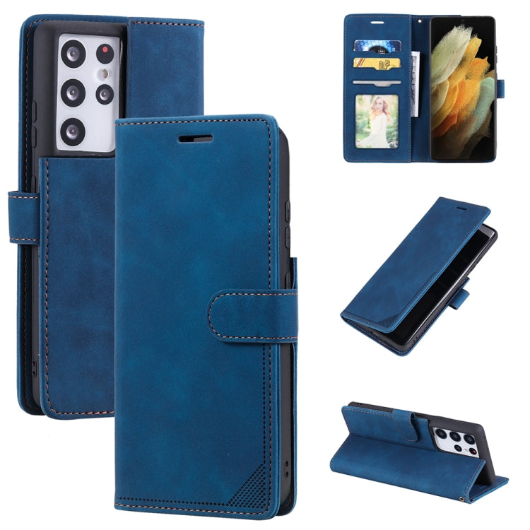 For Samsung Galaxy S21 Ultra 5G Skin Feel Anti-theft Brush Horizontal Flip Leather Phone Case